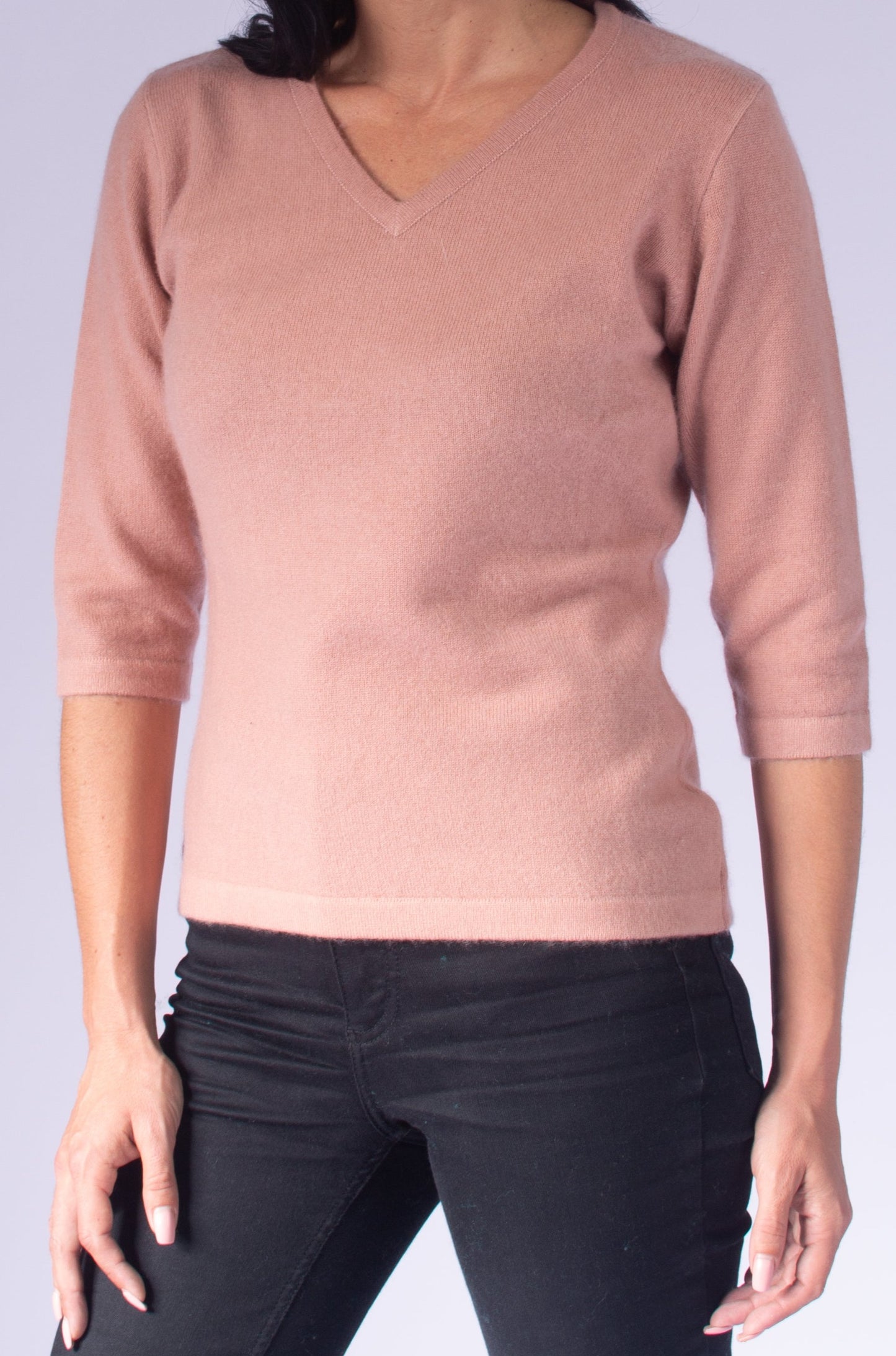 3/4-sleeved petite v-neck