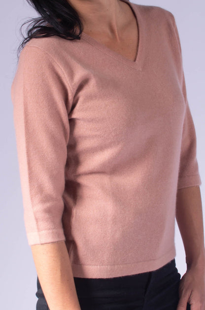 3/4-sleeved petite v-neck